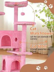 Tree Tower Indoor Cats, 53.9in Multi-Level Furniture Activity Center, House With Sisal Scratching Post, Large Dual Condo, Climbing Ladder, Plush Toy Kitten - 灰燼 - 查看 5