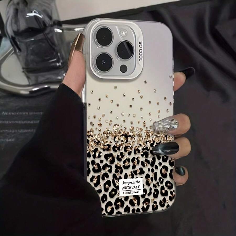 Shockproof Leopard Print Cheetah, Leopard Print Laser Protective Phone Case, Compatible With IPhone 17/16/15/14/13/12/11/7/8/Se/Plus/Pro Max/X/Xs/Xsmax/Xr/13/12mini, Galaxy S22/23/24/S25/A04/05/06/A07/A17/A14/A15/A16/A24/A25/A34, Note 7/8/9/10/11/12/13/14, 9/10/12/13C/14C/A5, MOTO, Honor X, C53 C55 Combining Fashion And Creativity, Elegant Phone Case, Providing Full Protection And Stylish, Unisex, International Version, Birthday Gift Party - White - View 1