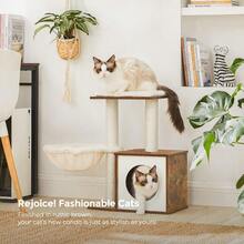 FEANDREA Árbol pequeño para Gatos para Gatitos Torre Moderna para Gatos de Interior condominio para Gatos con Postes rascadores Cojines Lavables extraíbles marrón rústico UPCT122X01 - como en la foto - Ver 7