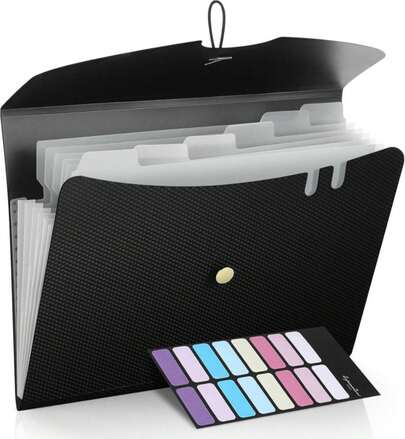 Sooez 7 Pocket Expanding File Folder, Premium Accordion File Organizer, Letter Size Folders For Documents, Sleek Filing Folders With Bungee Closure, Portable Folders For School Office Supplies, Black