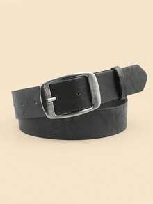 Men's Black Distressed Leather Belt, Minimalist Metal Buckle, Versatile For Jeans, Business & Casual Pants - A - View 1