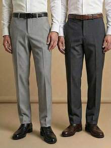 Men's 2-Piece Set - Men's Tailored Slim Fit Executive Polyester Dress Pants, Classic Formal, Lightweight And Stylish. - Xám nhạt và xám đậm - Xem 1