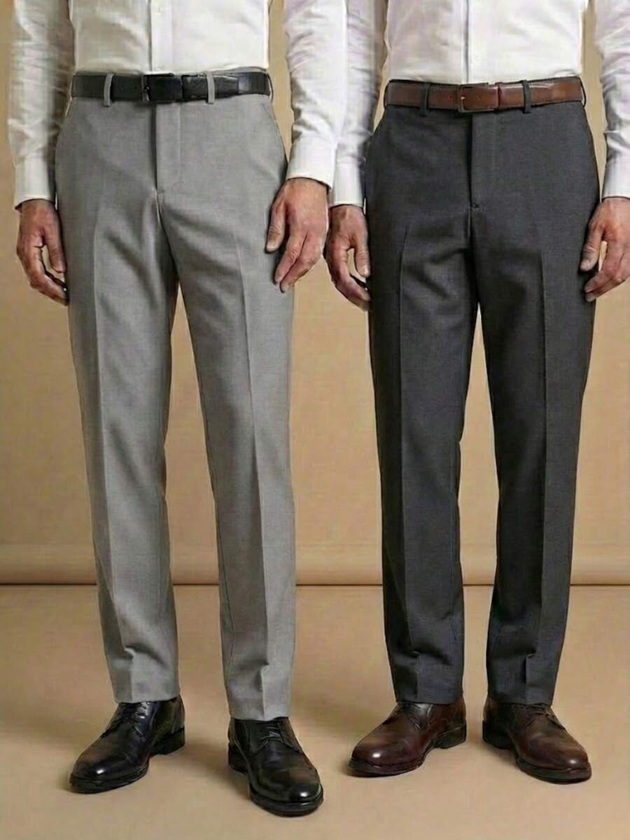 Men's 2-Piece Set - Men's Tailored Slim Fit Executive Polyester Dress Pants, Classic Formal, Lightweight And Stylish. - Xám nhạt và xám đậm - Xem 1