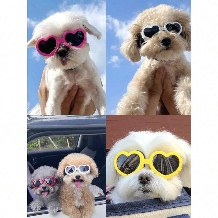 Heart-Shaped Sunglasses For Dogs And Cats - Fun Photo Props, Cute Accessories, Cat And Dog Sunglasses, Pet Glasses, Suitable Decorations For Taking Photos - 彩色 - 查看 1