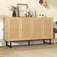Buffet 140 X 39.5 X 80 Cm In Genuine Rattan, 4 Doors - Natural Color - View 3