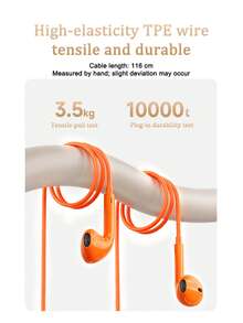 橙色有线入耳式耳机，内置线控，方便控制音乐、通话和音量。完全兼容 14/13/12/11/XR/XS/X/8/7/SE 以及所有 Pro/Pro Max 机型。提供蓝牙和非蓝牙版本；选择最适合您的版本。 - 橘色 - 查看 5