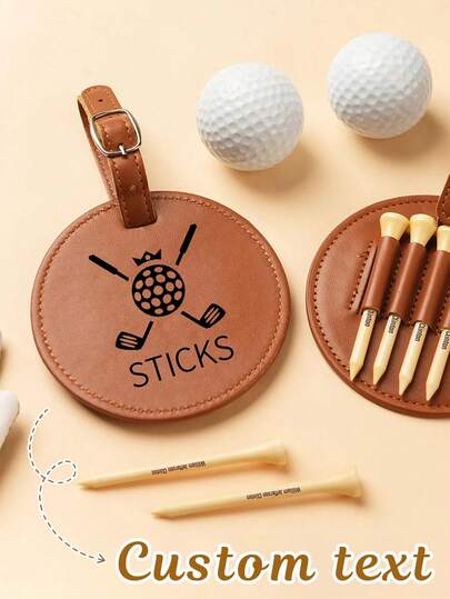 Personlig golfbagtagg med golftees, anpassad läderbagtagg, anpassade golftillbehör, presenter till marsvin, golfpresent till män