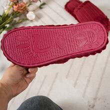 Women's Striped Fabric Slippers, Fashionable Casual Indoor Wear, Autumn/Winter - Burgundy - View 10