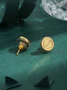 1 Pair High-Quality European & American Cubic Zirconia 18K Gold Plated Screw Stud Earrings, Luxury Gift For Women, Everyday Wear - Yellow Gold - View 2