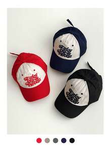 1 件新款撞色字母 Vibe 拼色弧形帽檐帽，宽帽檐使脸部看起来更小，男女通用学生美式棒球帽， - 彩色 - 查看 2