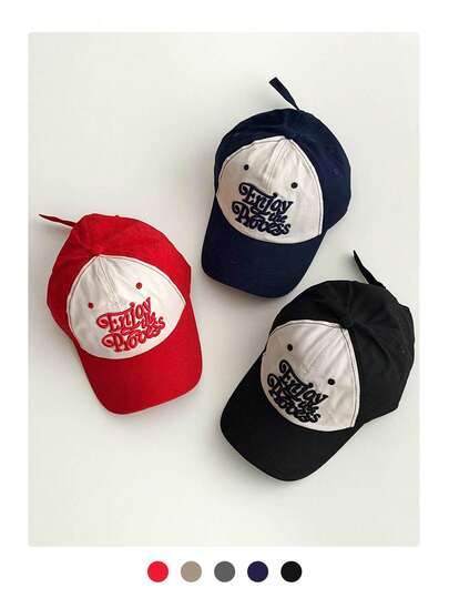 1 件新款撞色字母 Vibe 拼色弧形帽檐帽，宽帽檐使脸部看起来更小，男女通用学生美式棒球帽，