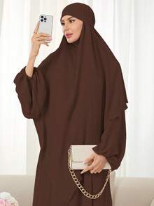 2pcs Set: Khimar Hijab Prayer Headscarf + Loose Comfortable Abaya Clothing, Suitable For Women's Daily Wear And Prayer, All Season,Beach,Holiday - Multicolor - View 33