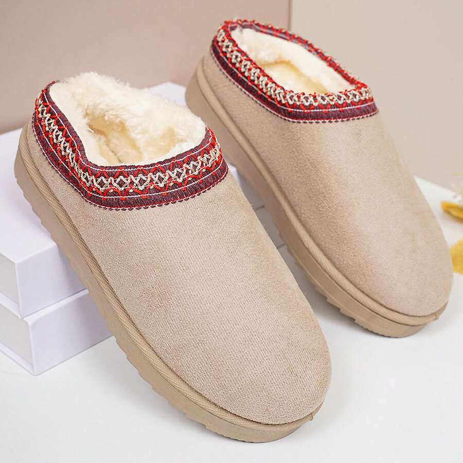 Womens Slippers Fall Winter Cotton Fuzzy Slippers Platform Slippers Mini Boots Braid Slippers Plush Fleece Lining Fuzzy Slippers Shoes Slippers Bedroom Slippers Indoor House - 卡其色 - 查看 1