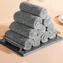 1/5/10pcs Bamboo Charcoal Fiber Kitchen Cleaning Cloths, Dish Rags, Absorbent Thickened Dishcloths, Household Cleaning Supplies - Black and White - View 8