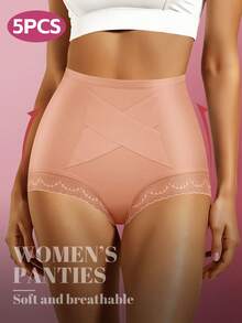 MIOTAN 5条装女士高腰三角裤，显瘦、时尚性感、交叉绑带设计，日常内裤 - 彩色 - 查看 5