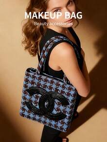 CHANEL Fashionable Tweed Soft Wool Sequin Decor Handbag, Knitted Design, Women's Handbag - Fashion Accessory, Perfect For Women's Casual Chic Outfits