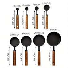 8pcs Measuring Cup & Spoon Set | Wooden Handle Design, Metric & Imperial Units, Polished Silver Surface, Suitable For Cooking And Baking - Silver - View 14
