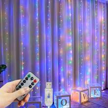 1 pieza Luces de cortina alimentadas por USB, luces de cadena LED de 8 modos para boda, fiesta de cumpleaños, sala de estar, decoración de dormitorio, iluminación festiva (control remoto no incluido) - Luz de cortina USB - Ver 17