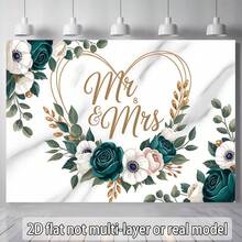 2D平面，1件装优雅花卉“先生和夫人”婚礼横幅 - 奢华金色字母搭配绿叶和粉色玫瑰 - 适用于婚礼、周年纪念日 - 1pcs - 查看 6