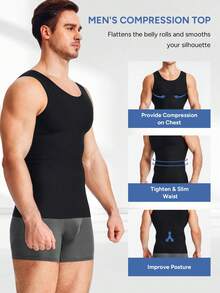 TAILONG Mens Compression Shirt - Slimming Body Shaper Sleeveless Workout Tank Top Undershirts Tummy Control Vest - Black - View 4