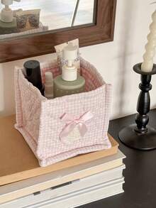 Heart Quilted Storage Basket Mini Square Storage Box Cute Plaid Pattern Skincare Storage Bin Soft Fabric Makeup Storage Pouch Large Capacity Desk Items Organizer Bin Makeup Tools Storage Brushes Storage Bag - Multicolor - View 13