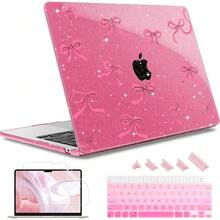 For MacBook Air 13.6 Inch Case A3240 M4 A3113 M3 A2681 M2 With Retina Dispaly, 2025 2024 2023 2022 Release, Plastic Hard Shell Case With Screen Protector & Keyboard Cover, Chalk Pink Bow - Blue Marble Texture - View 4