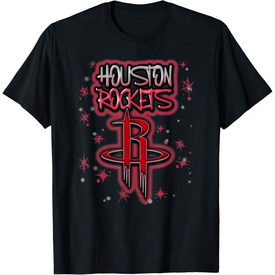 NBAS Houston RocketsA Airbrush Logo T-Shirt - 黑色 - 查看 1