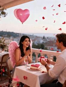 Valentine's Day Cupid Costume Props, Including Red Feather Wings, Heart-Shaped Sunglasses, Bow And Arrow, Halo Headpiece, Suitable For Holiday Events, Theme Parties, Masquerade Photo Props - Multicolor - View 3