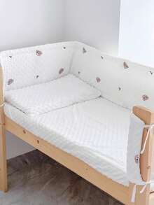 1pc 360cm Baby Crib One-Piece Guardrail, Toddler Anti-Fall Bed Padded Safety Bumper, Animal Embroidery Pattern Crib Guard, Baby Cushion Pad, Crib Protective Cover, Newborn All-Around Crib Protection, Universal Crib Safety Crash Pad, Infant Bed Rail And Bumper Fabric Cover