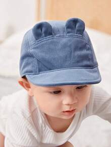 TUTUYA 婴儿绒耳棒球帽，幼儿棒球帽，四季儿童户外遮阳帽，纯色简约百搭软檐帽 - 寶藍色 - 查看 3