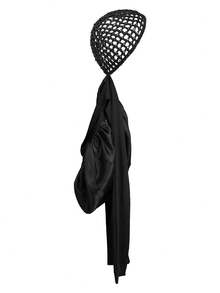 2-In-1 Mesh Hair Cap & Eye Mask, Satin Hair Bonnet, Multi-Layer Silk Sleep Cap With Elastic Drawstring, Suitable For Curly Natural Hair Hair Sleep Cap - Black - View 6