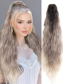 Tóc nối đuôi ngựa dài 26 inch, kiểu sóng nước, chịu nhiệt, làm từ sợi tổng hợp, thích hợp cho phụ nữ và bé gái, dự tiệc hoặc sử dụng hàng ngày. Tóc nối đuôi ngựa kẹp, kiểu tóc xoăn sóng nước, chất liệu chịu nhiệt. - Nhiều màu - Xem 1