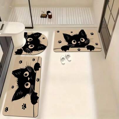 Juego de alfombra de baño con diseño de gato negro, hermosa alfombra de baño, felpudo, alfombra pequeña, alfombra, alfombra decorativa, alfombra para exteriores, alfombra lavable para dormitorio