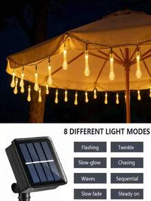 1 pièce Guirlande lumineuse solaire d'extérieur - 8 modes, 5 m/20 LED, 7 m/50 LED, IP65 étanche, 8 modes d'éclairage, guirlande lumineuse solaire à gouttes d'eau, convient pour les jardins, les cours, les fêtes, les pubs, les entreprises, les maisons, les pelouses, les mariages, les balcons, les pavillons, les fêtes, les anniversaires, le camping, les festivals, la décoration de la Saint-Valentin (multicolore/blanc chaud/blanc) Guirlande lumineuse de jardin d'extérieur - Marron - Voir 5