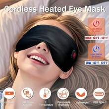 Máscara ocular térmica inalámbrica de seda para ojos secos compresa cálida que bloquea la luz mejora el sueño con 3 niveles de calor almohadilla térmica lavable para migrañas ideal para v - Negro profundo - Ver 6