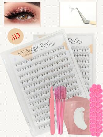 Eid Mubarak 3D Effect Premade Fans Eyelash Extensions, 240Pcs/Box, 6D, 0.05mm Thickness, 8-15mm Mixed Length, Includes 10pcs Eye Pads, 10pcs Eyelash Brushes, 10pcs Adjustment Rods, 10pcs Glue Cups, Natural Look Grafted Lashes For Beginners, Salon & Home Use, Easy Application