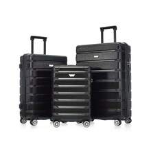 MERAX Hardshell Luggage Set 3 Piece Durable ABS+PC Travel Suitcase With Spinner Wheels For Men Women 20/24/28 Inch Black - Negro - Ver 2