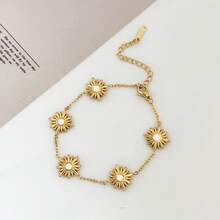 1 pieza Pulsera minimalista elegante y de moda personalizada de acero inoxidable, no se desvanece, adecuada para el uso diario de las mujeres - Pulsera con forma de girasol - Ver 2