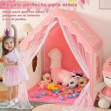 NEW Casa de Campaña para Niña Castillo Casita para  Tienda de Princesa Casa Juegos con Luces de Estrellas Diadema Cetro y Guirnalda de Animalitos Carpa Casita Regalos de Juguete para Niñas - Tubos de metal - Ver 6