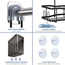 Hanging Shower Caddy Bathroom Organizer: Rustproof Shower Shelf Racks Over Shower Head - No Drilling Inside Bath Shower Rack Shelves Over Showerhead For Shampoo With Soap Holder - Black - View 5