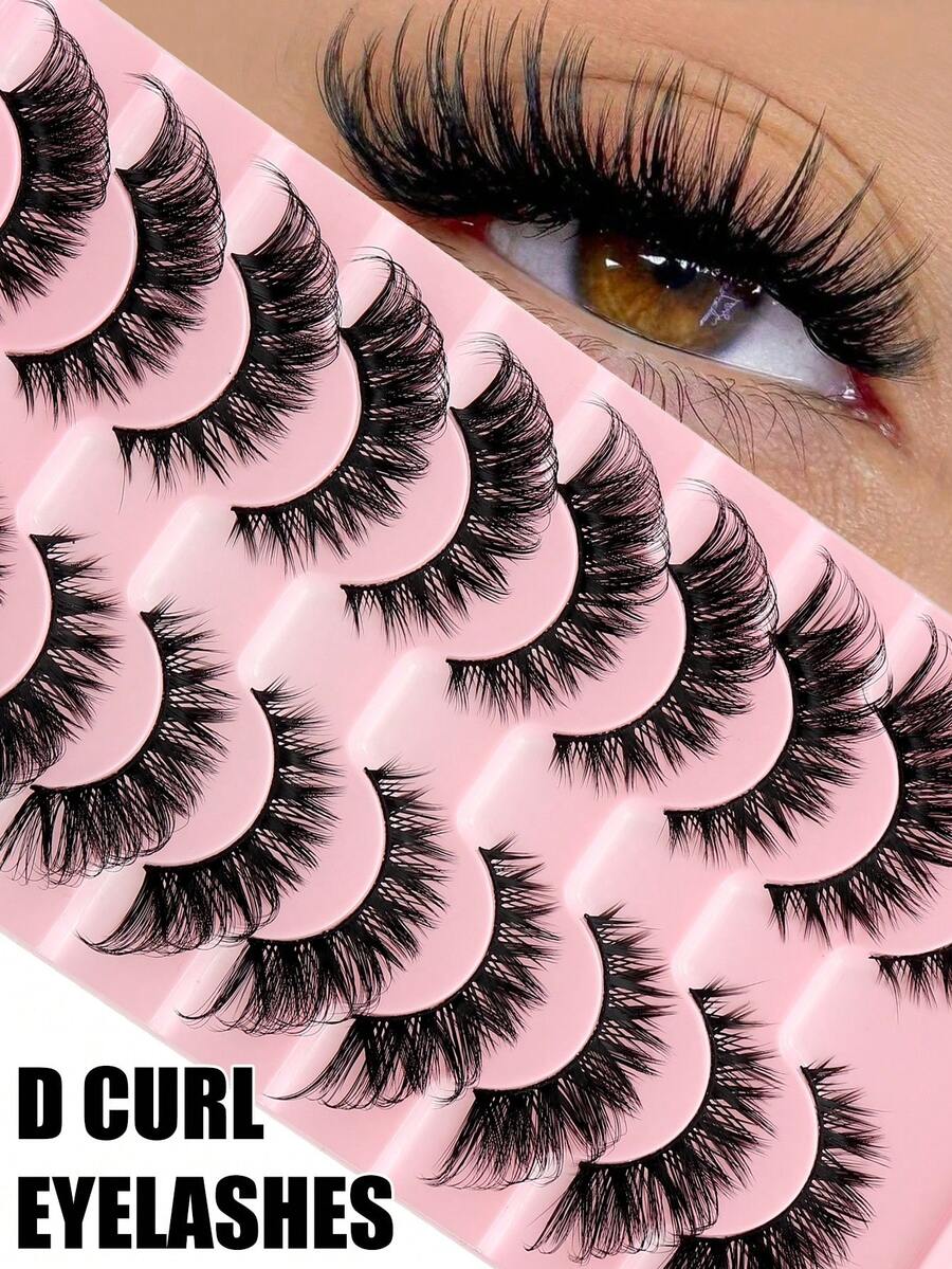 10 Pairs Thick 3D Multi-Layer DD Curly Russian Volume False Eyelashes, High Curl Degree, Dense & Bold Whole Piece Eyelash Extensions - Cat Eye Lashes - View 1