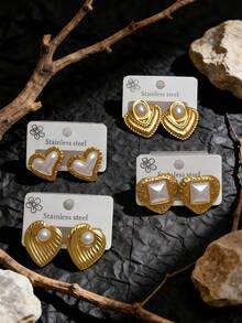 36pcs/24pcs/12pcs Women's Retro Gold Pearl Earrings Set - 14K Women's Faux Pearl Gold-Plated Stud Earrings, Creative Irregular Geometric Earrings, Pearl Heart-Shaped Earrings, Pearl Flower Earrings, Oval Earrings, It Meets Your Needs For Parties, Weddings, Dinners And Daily Wear. It Is The Best Choice - An Elegant Jewelry Set, Fashionable Jewelry - Multicolor - View 6