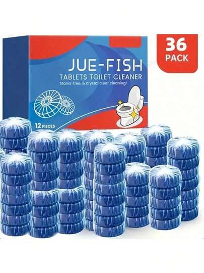 JUE FISH 马桶清洁片/家用马桶清洁、除垢、除臭、清新香味马桶清洁片 - 适用于马桶清洁除臭、家居清洁 - 保持浴室卫生！取一片放入马桶水箱。清洁剂会在水箱内缓慢溶解。每次冲水即可清洁。它还能清洁马桶内壁。家用马桶清洁、除垢、除臭、去污、清新香味马桶清洁片。
