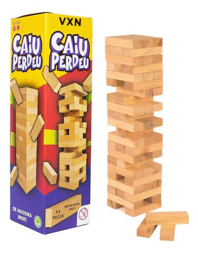 Brinquedo Jogo Mesa Caiu Perdeu Madeira 54 Peças MDF Diversão Família Amigos
