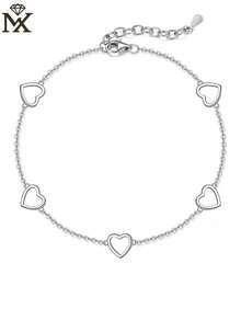 SYMFNY 1件简约925纯银5颗镂空心形吊坠手链，适合作为感恩节、情人节礼物，也适合女性日常佩戴。 - 銀色 - 查看 2