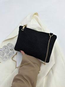 Túi đeo chéo đính đá Rhinestone sáng bóng thời trang, Túi đeo vai thường ngày có dây đeo xích có thể tháo rời và khóa kéo, Túi đính đá Rhinestone quyến rũ - Bạc - Xem 9