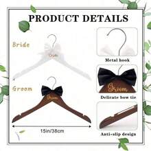 2/1 Set Grucce per Abito da Sposa e Sposo, Grucce in Legno per Abito da Sposa con Papillon, Grucce Mr. & Mrs., Regalo per Addio al Nubilato, Decorazione Matrimonio, Decorazione Casa, Decorazione Camera da Letto, Primavera, Minimalista, Decorazione Estiva - Bianco e nero - Visualizzare 8