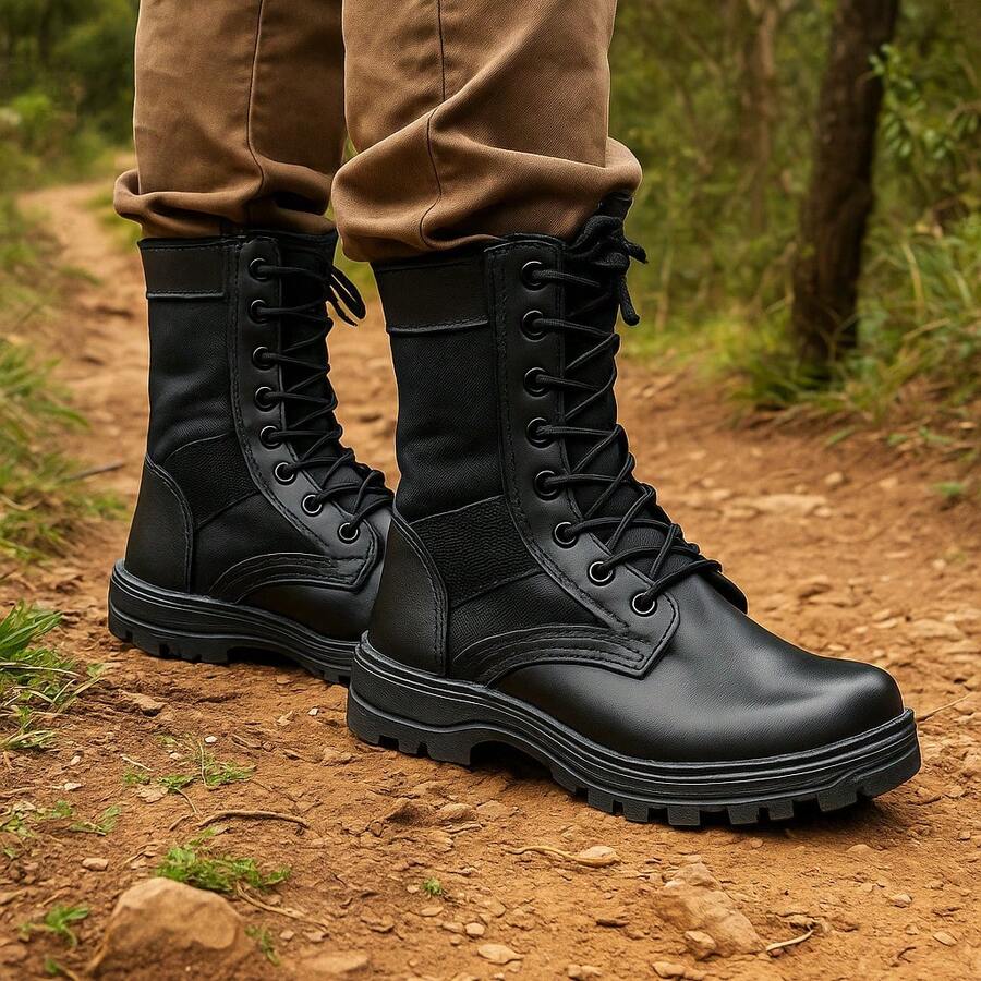 Men's Tactical Military Boot, Synthetic Leather, Combat Boot - Black - View 1
