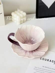 1 Set Floral Ceramic Coffee Cup & Saucer Set, Home/Cafe Latte Cup & Saucer Set, Afternoon Tea Cup, Gift - Multicolor - View 15