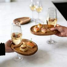 1件相思木零食托盘，带杯架的木制奶酪板，迷你熟食板，适合派对、野餐、生日、家庭聚会 - 紫紅色 - 查看 4